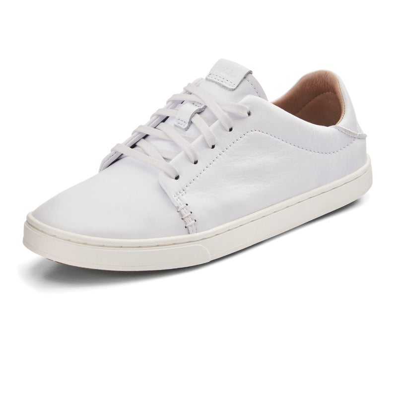 OLUKAI Pehuea Li 'Ili Women's Everyday Leather Sneakers, Casual & Versatile Shoes with Drop-In Heel, Soft & Premium Materials, All-Day Comfort & Support, White/White, 8 - Image 1